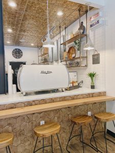 private event space with coffee bar and white espresso machine